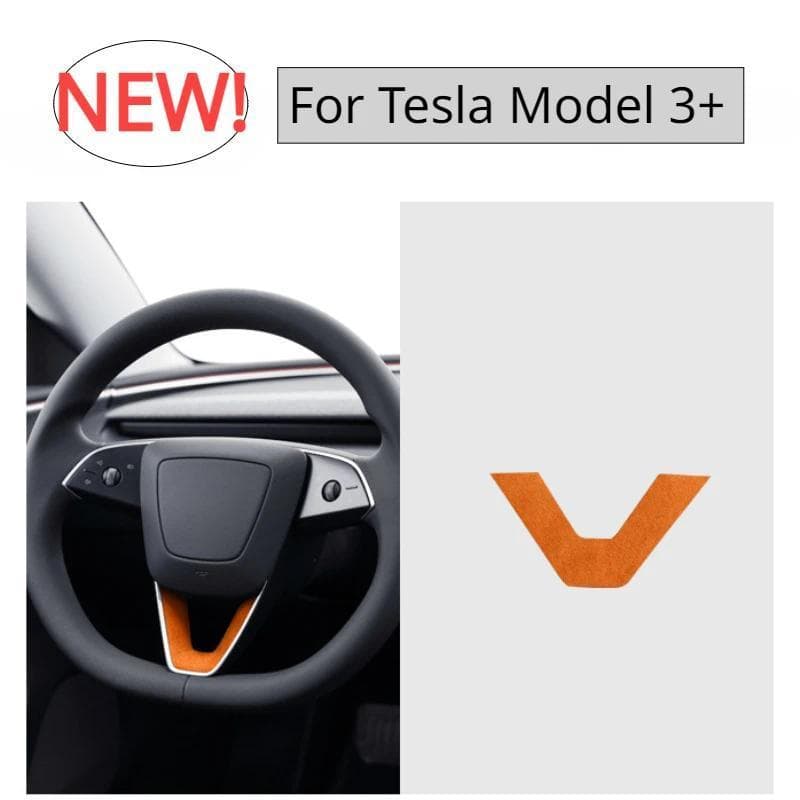 Remendo Do Volante Para Tesla Modelo 3 + Adesivo Em Forma De U Alcântara Camurça Decalque Novo Model3 Highland 2024 Aces