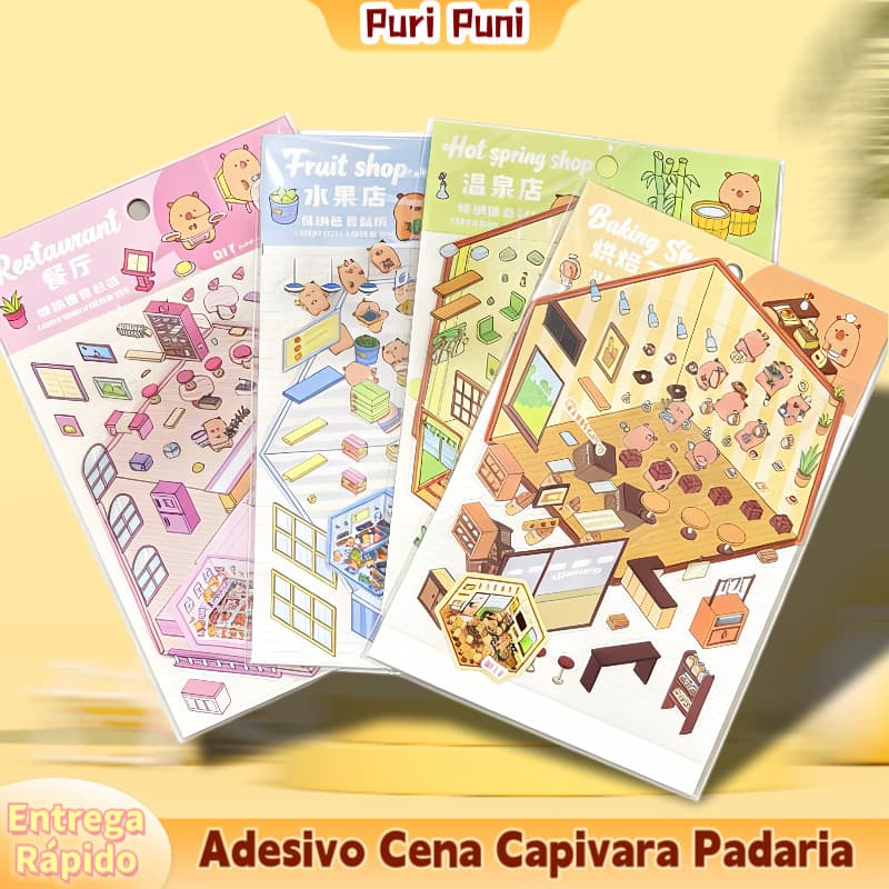 Kit 4 Cenarios Adesivo 3D Capivara Shop Para Montar Interativo Divertido– Decorar Paisagem colorido