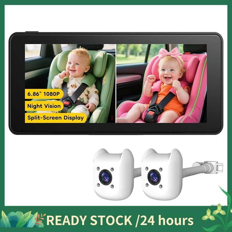 Bebê Duplo Para Câmera De Carro-Sistema De Monitoramento Do Banco Traseiro 6.86 " 1080P Tela Dividida , Instalação Simpl