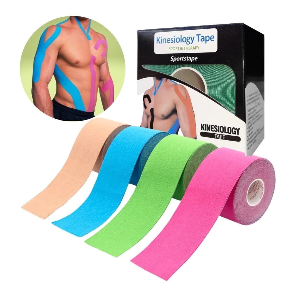 Kit 1/2/3/4 Fitas Kinesiológicas 5cm x 5m – Bandagem Elástica Profissional para Suporte Muscular/ Fisioterapia/ Academia