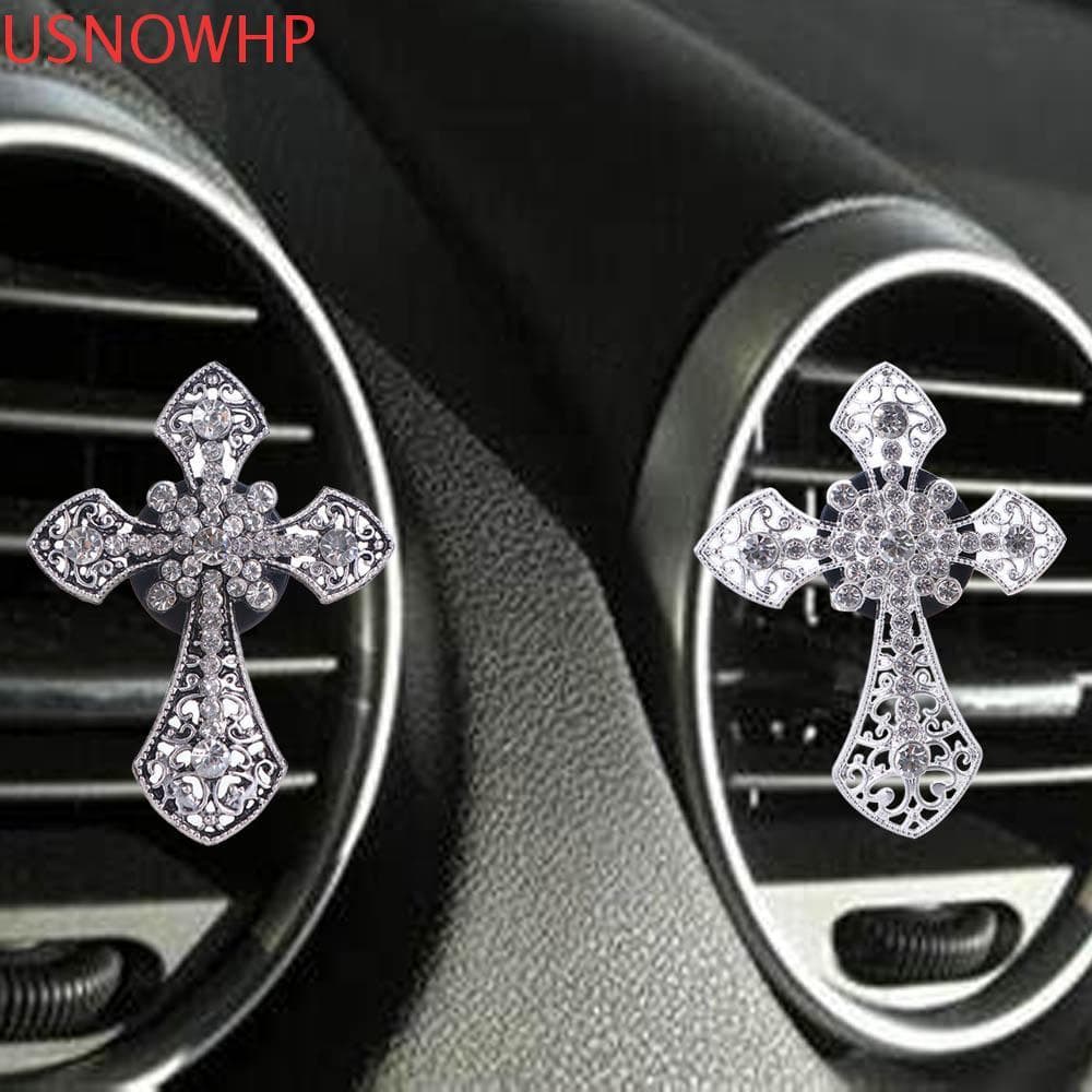 USNOWHP Clipe De Saída Decoração Automática Cheiro De Carro Aromatizante Em Cruz De Diamante Jesus Condicionado Ventilaç
