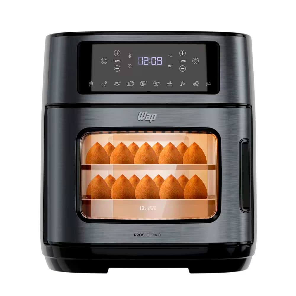 Fritadeira Elétrica Sem Óleo Air Fryer WAP Oven WAOD2 Antiaderente 12 litros 1800W Black Inox