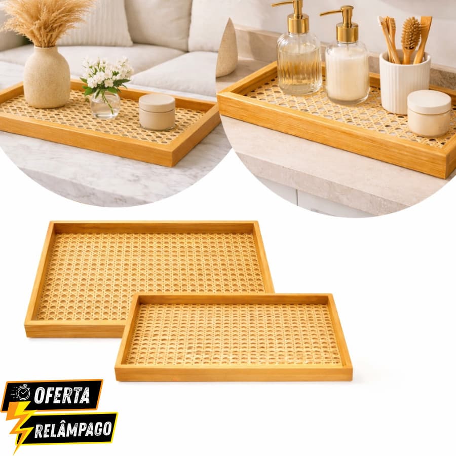 Bandeja Organizadora Decorativa Palha Vidro Marmorizado Multiuso Retangular Metal Dourado Rosê para Banheiro