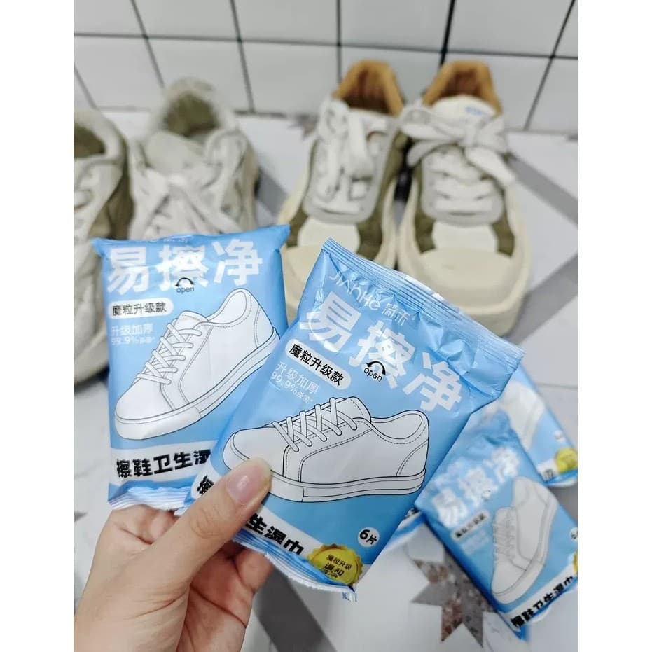 [Jianhe Six Packs * 6 Peças] Sapatos Brancos Pequenos Fácil de Limpar Toalhetes de Limpeza Sem Lavagem Remover Manchas T