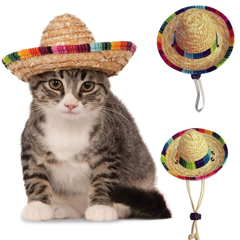 Bonito Mini Filhote De Cachorro Cão Gato Palha Tecido Chapéu De Sol Boné Mexicano Sombrero Suprimentos Para Animais De E