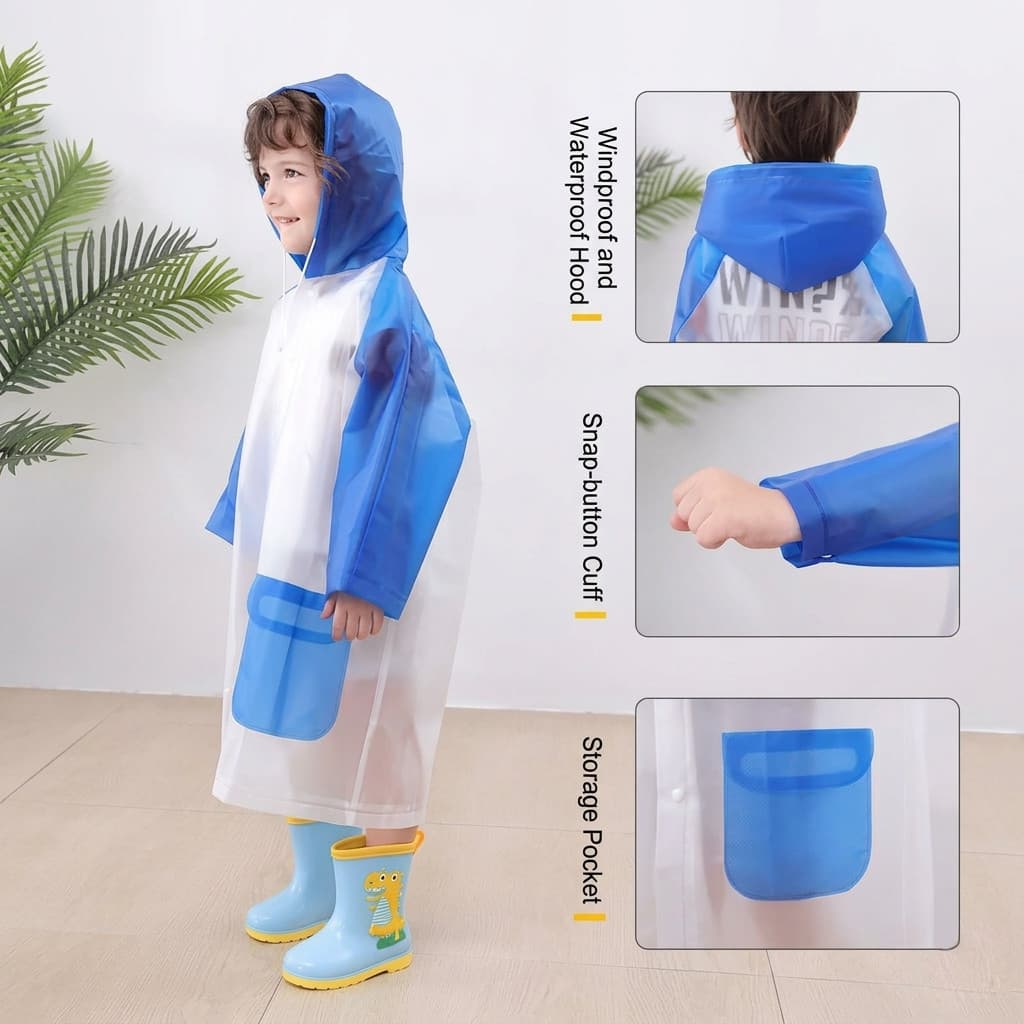 Capa de Chuva Infantil PVC Impermeável com Capuz e Bolso Menino e Menina