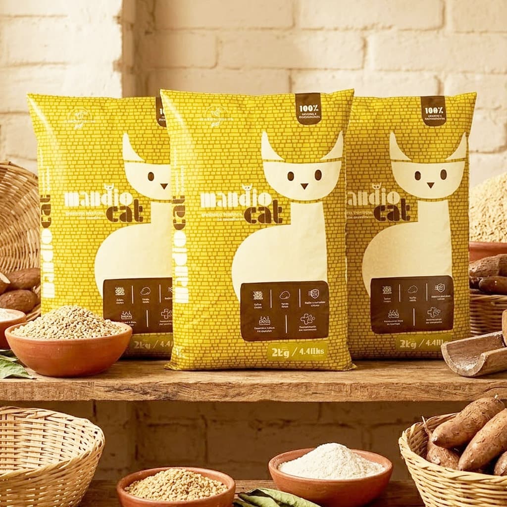 Kit 3 Areia Gato Mandiocat Higienica 6kg Natural Mandioca