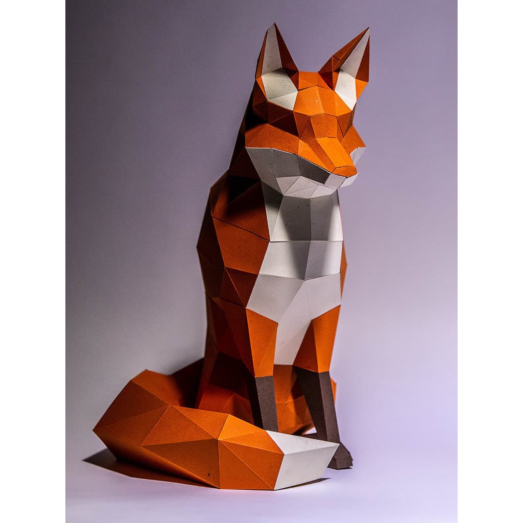 MOMO Molde de papel tridimensional Molde de papel de raposa Ornamentos de animais Origami geométrico Composição tridimen