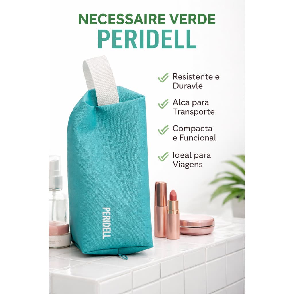 Necessaire Verde Peridell Bolsa Organizadora Multiuso com Alça