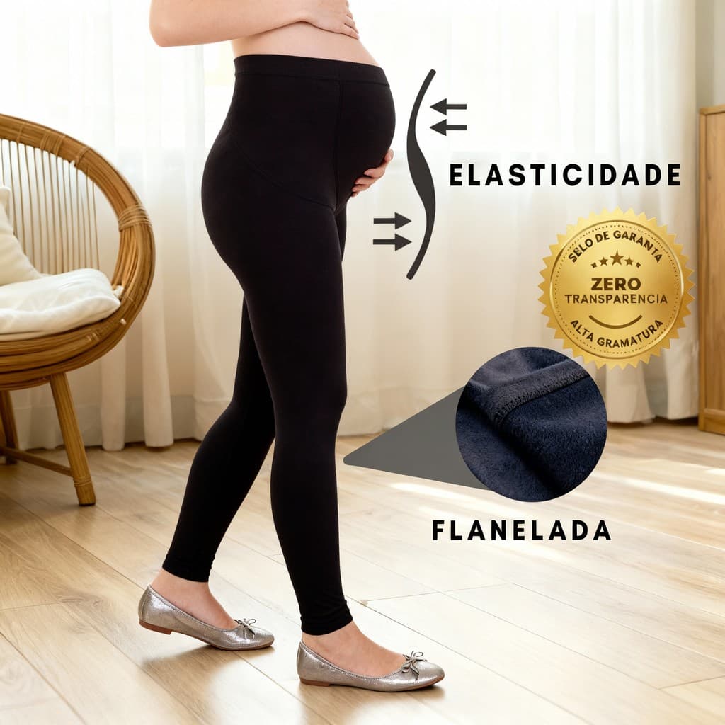 Calça Legging Maternidade Gestante Gravida Preto Cós Alto Confortável Gestação Feminina