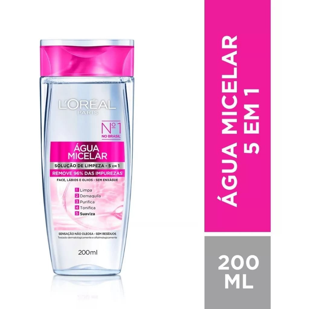 Água Micelar L'Oréal Paris Solução de Limpeza 5 em 1, 200ml - Original