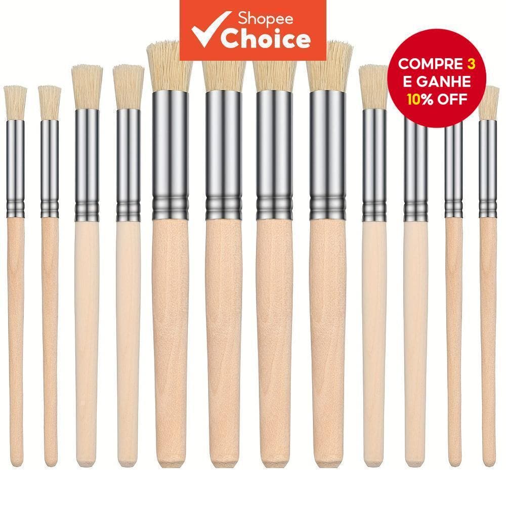  Lonely Finger 6/12 Peças Pincel Estêncil de Madeira, Pincéis de Cerdas Naturais com Cabo de Madeira para Modelos,