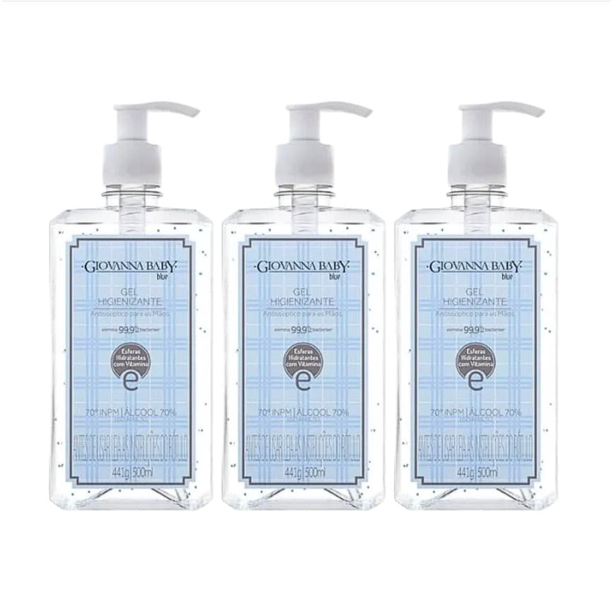 Kit Giovanna Baby Álcool Gel Blue 3 unid 500ml