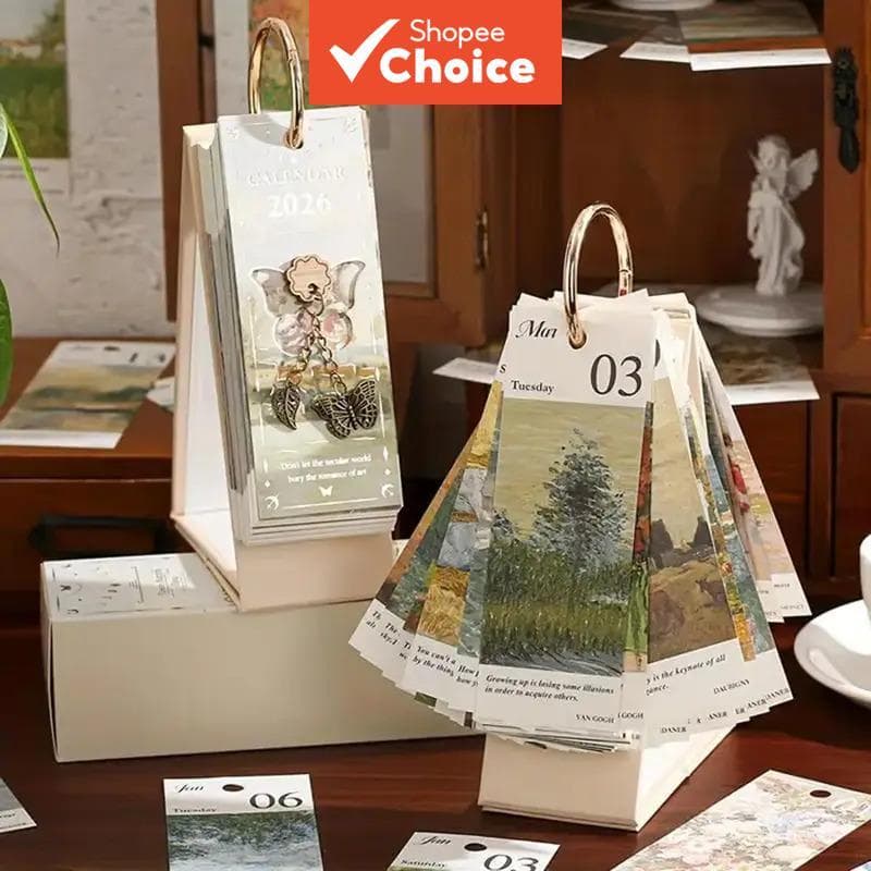 Calendário De Mesa FLIP Para Pintura A Óleo Europeu VINTAGE Com Pingente De Borboleta Sala De Estar Em Casa 1 Pcs