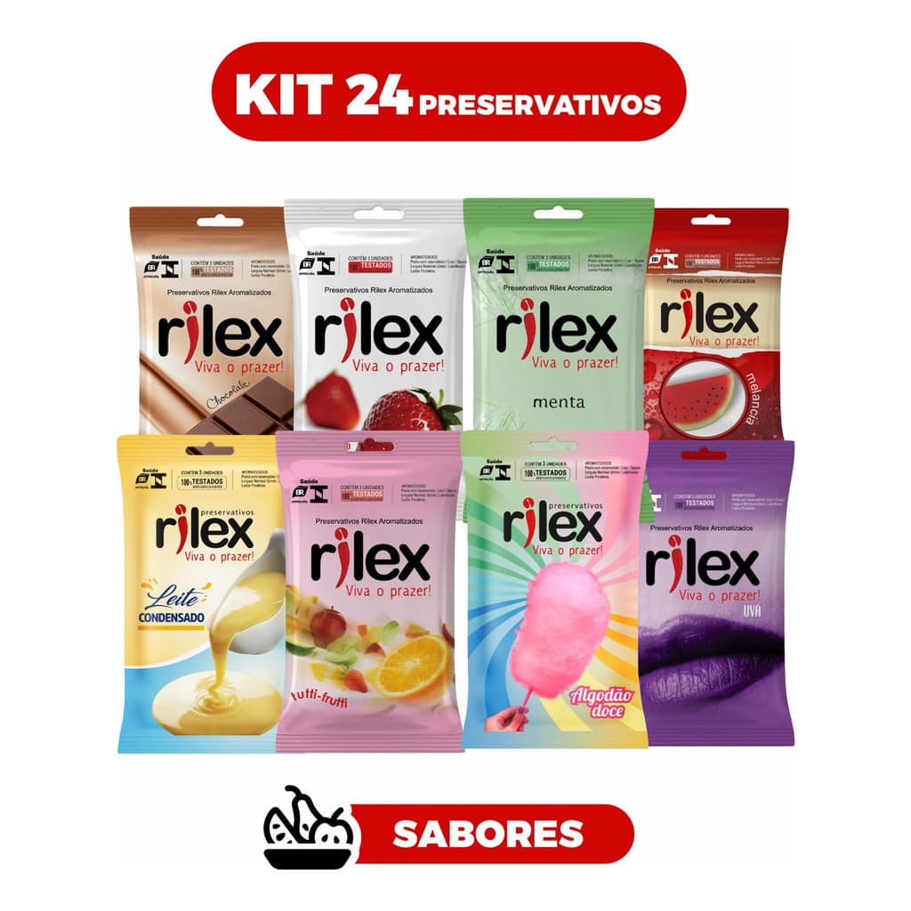 24 Preservativo Rilex Sabor Variado São 8 Pctes C/ 3 Un Cada