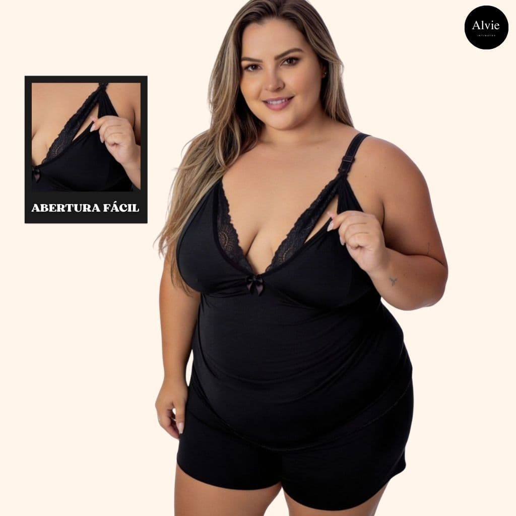 Baby Doll Amamentação Plus Size Lingerie Maternidade Abertura Fácil Sem Bojo Confortável