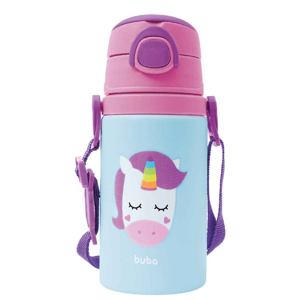 Garrafinha Alumínio Canudo Buba Animal Fun Unicórnio 400ml