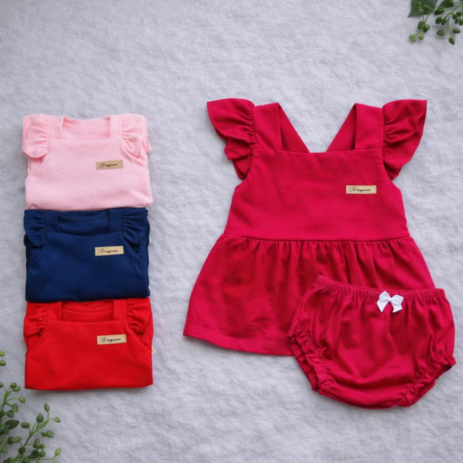 Conjunto Romper Bebe Menina Saia Tapa Fralda Tematico Mesversário Passeio Banho de Sol