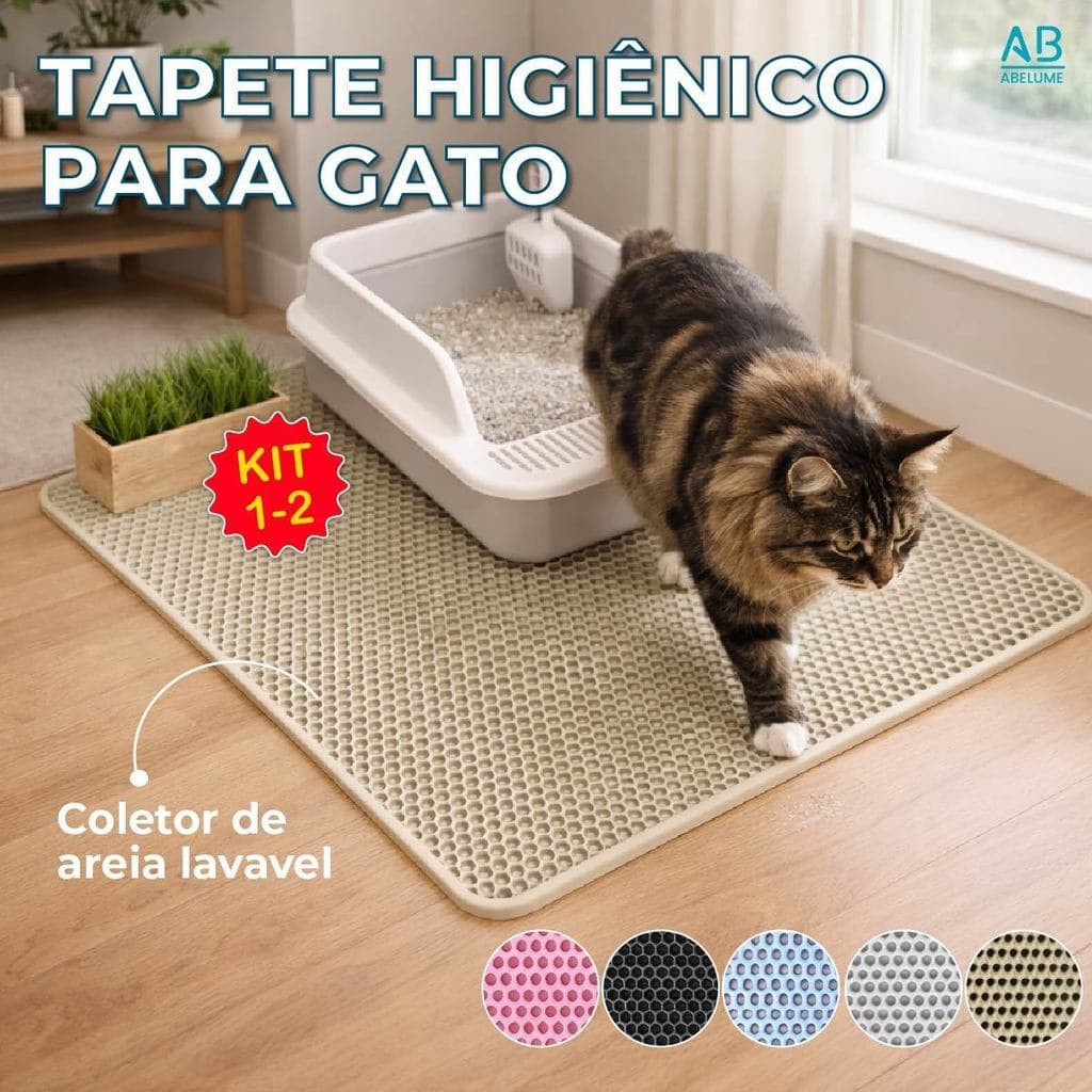 Tapete Higiênico para Gato Areia Anti sujeira Várias Cores Impermeável Pet