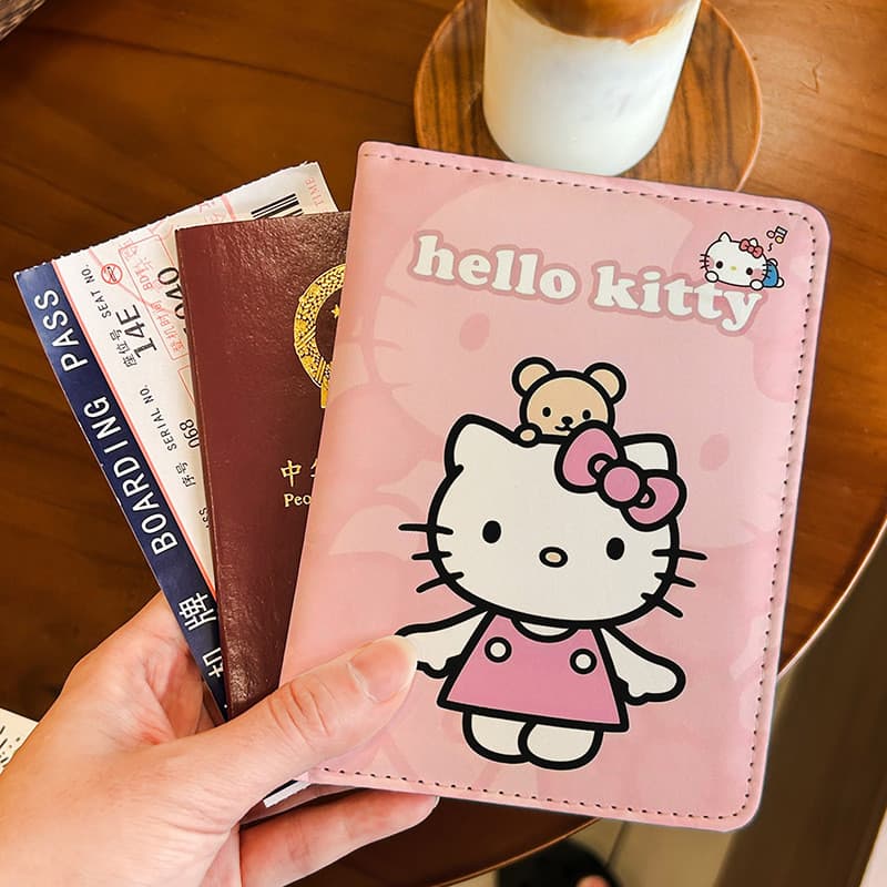 Menina coração olá Kitty dos desenhos animados titular do passaporte saco de documentos caso protetor multifuncional tit