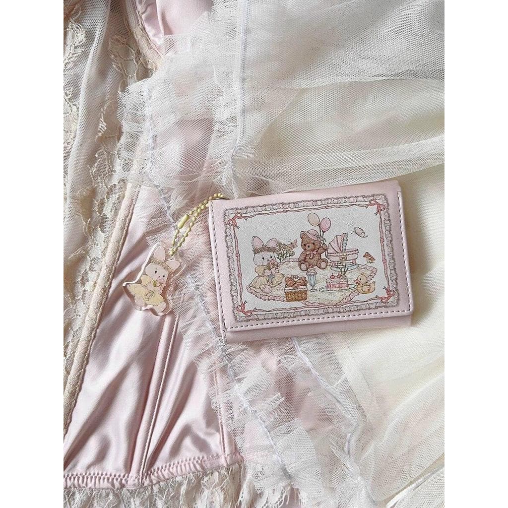 No Novidada para 2026 Girl Dream Spring Picnic Series Carteira Coelho Urso Bonito Design Original Anti-Desmagnetização