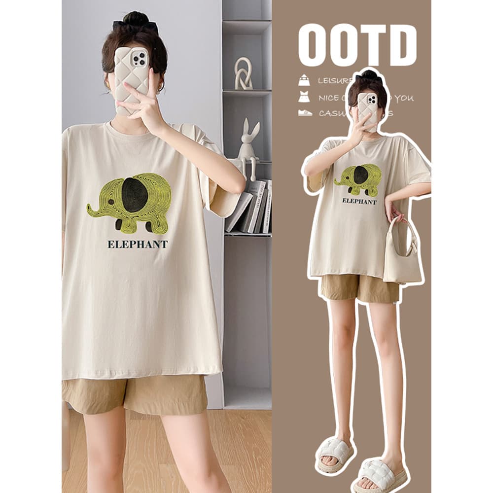 Camiseta de maternidade verão manga curta meados de comprimento capa barriga topo solto tamanho grande branco puro algod