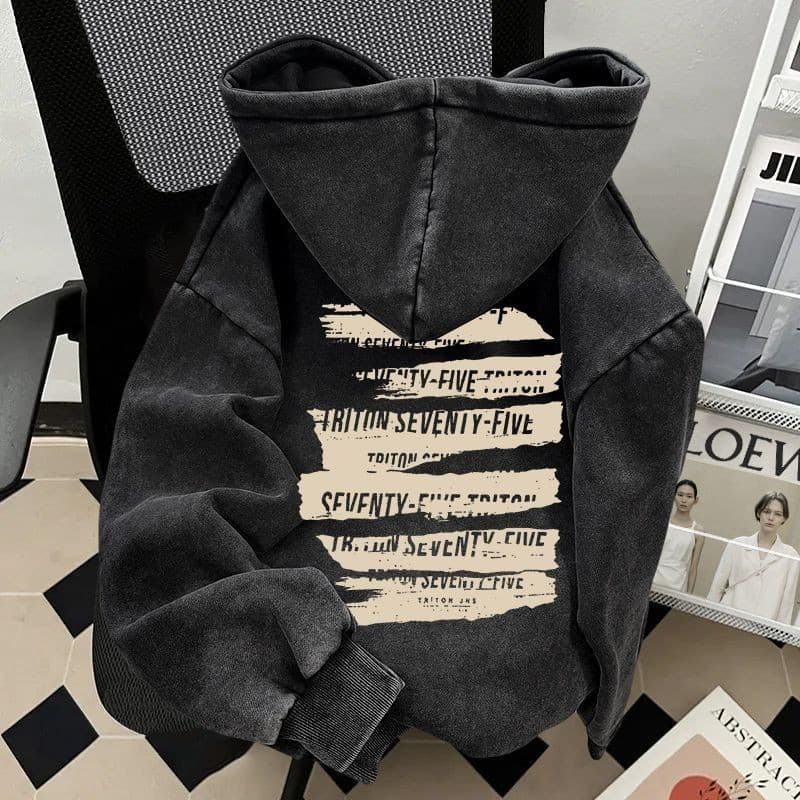 Oversize estilo americano lavado angustiado moletom com capuz masculino Casual All-Match