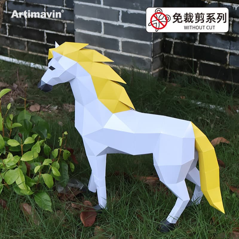 Molde de papel tridimensional MOMO Ano do Cavalo Ano Novo Cavalo Papel de corte livre Modelo de papel artesanal DIY Feit