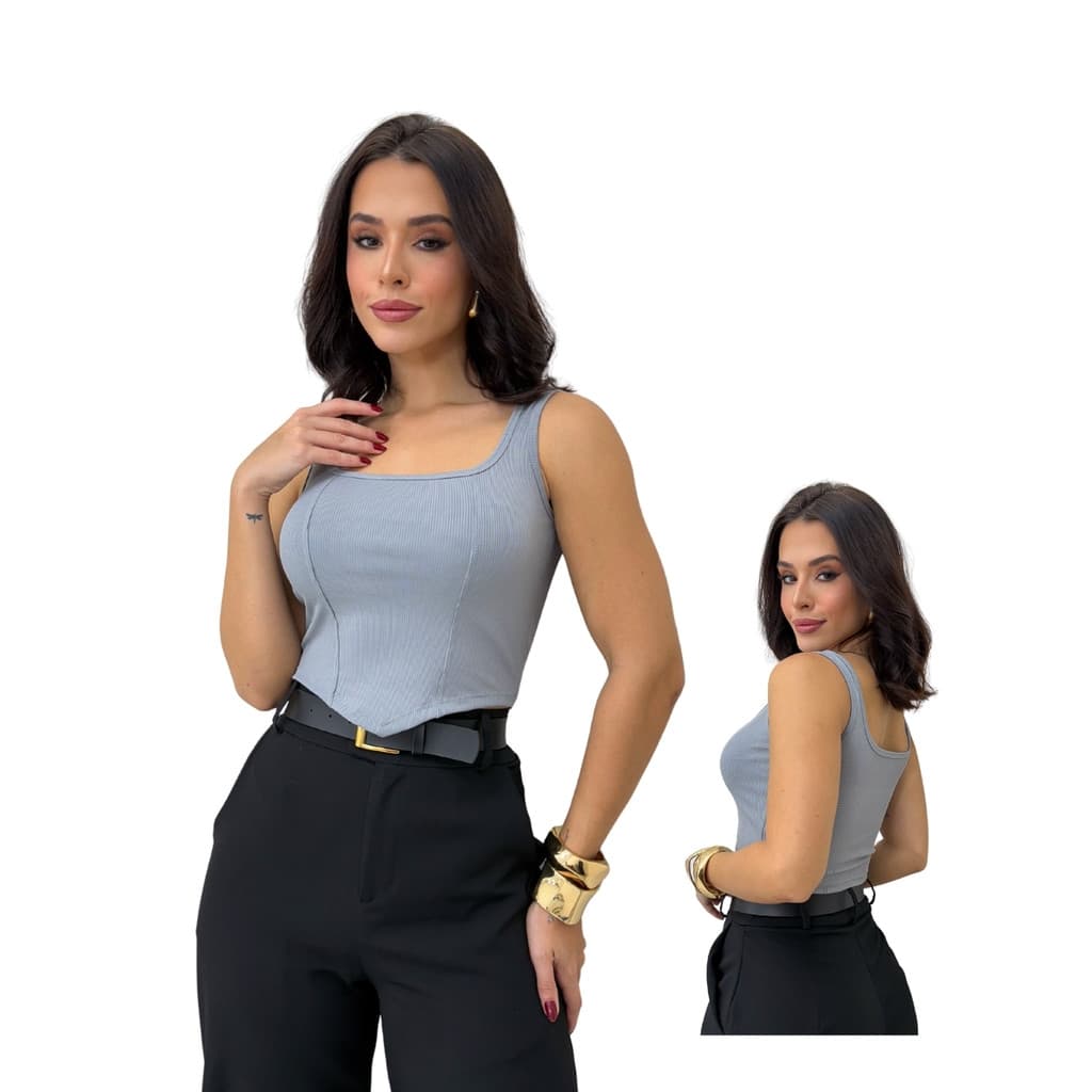 Cropped Tipo Corselete Alça Grossa Feminino Ribana