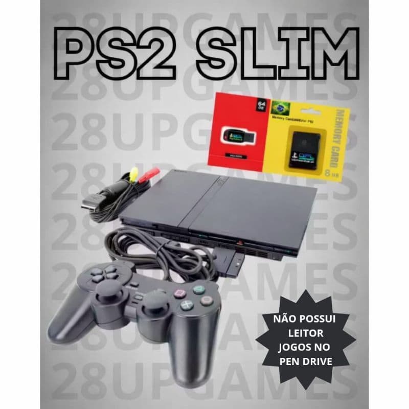 Playstation 2 Slim PS2 + Controle + Memory Card + Jogos + Garantia (Sem Leitor)