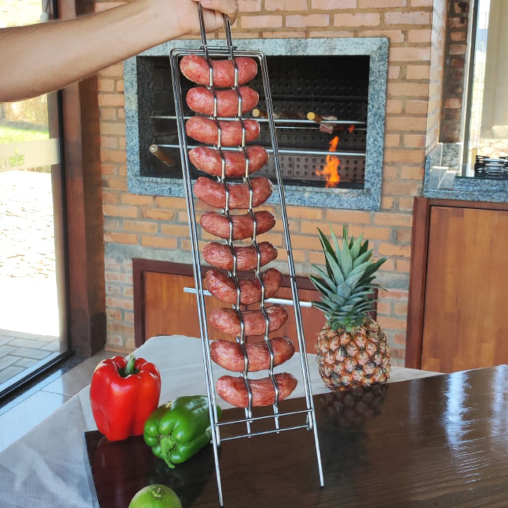 Grelha Aço Cromado Para Linguiça Churrasco Aperitivo 13 X 49,5CM