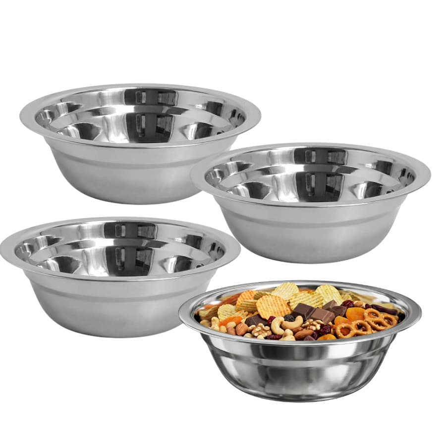 Kit 4 Bowl Tigela Aço Inox Brilhante Mixing Cumbuca Saladeiras Bacia Funda 14cm