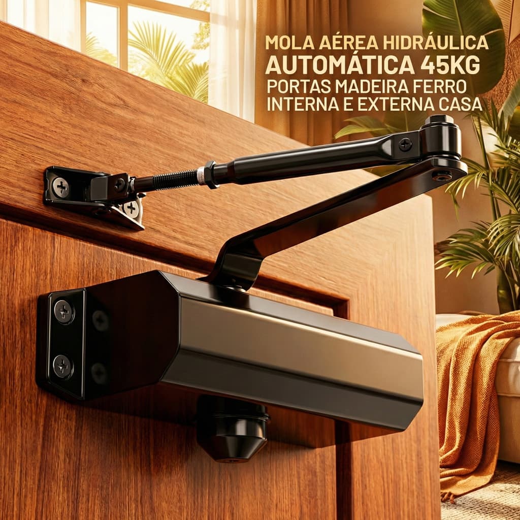 Mola Aérea Hidráulica Automática para Portas de Madeira e Ferro 45kg Uso Interno e Externo