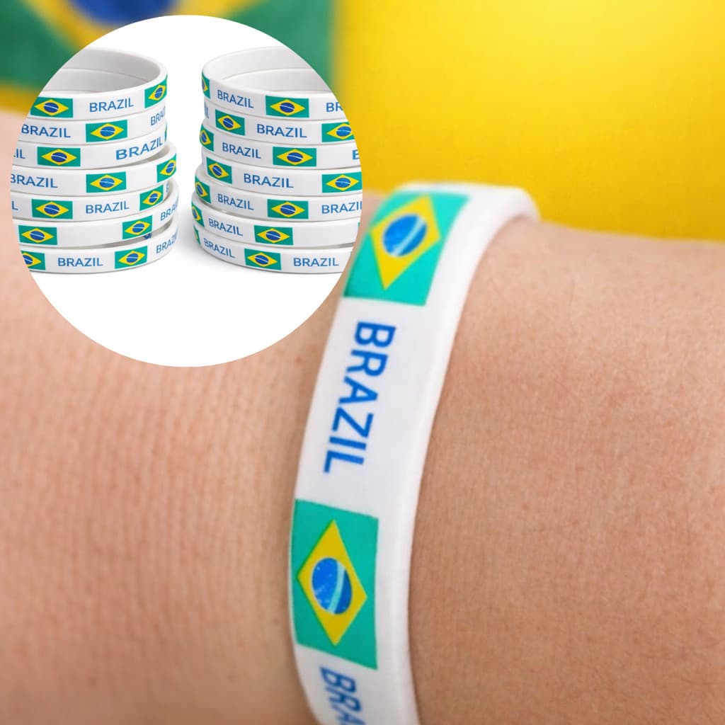 Kit 10 e 20 Pulseiras Brasil Silicone Bandeira Verde Amarela Torcida