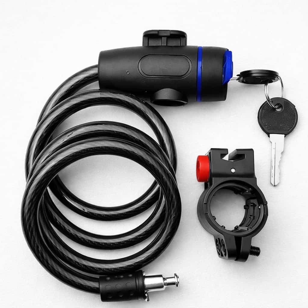 Cadeado de Bicicleta Cabo de Aço Espiral Anti-Roubo com Chave e Suporte para Bike Moto