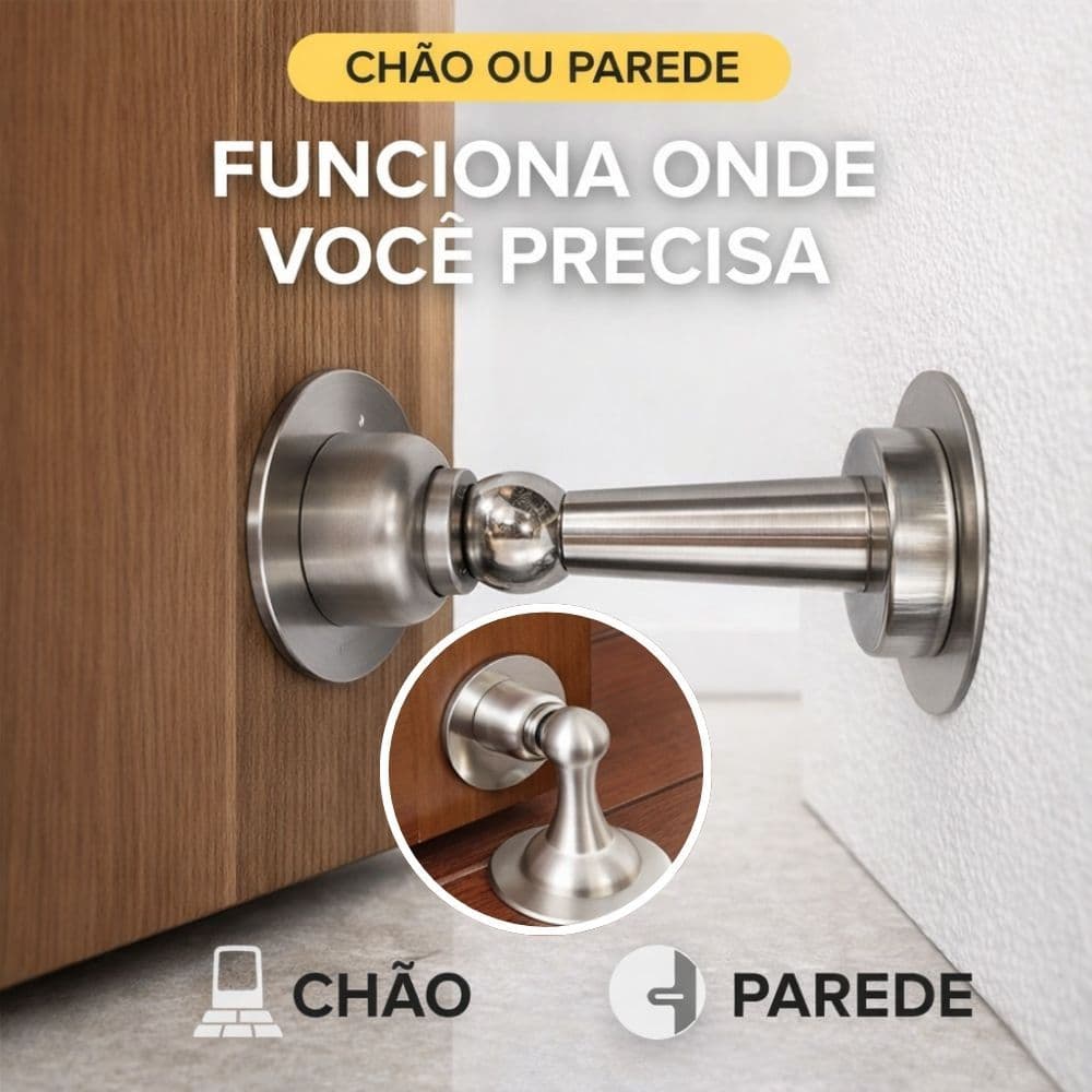 Batedor Prendedor de Porta Magnético Inox Amortecedor Evita Batida