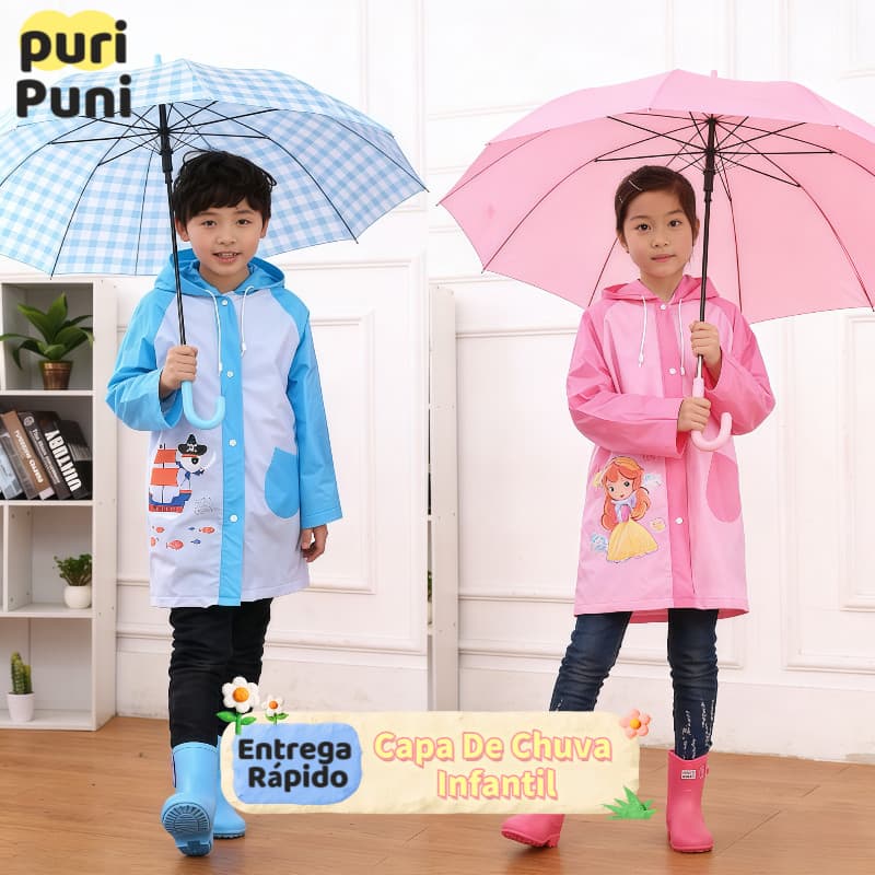 Capa De Chuva Infantil 8 a 12 Anos - PVC Resistente Para Meninos e Meninas