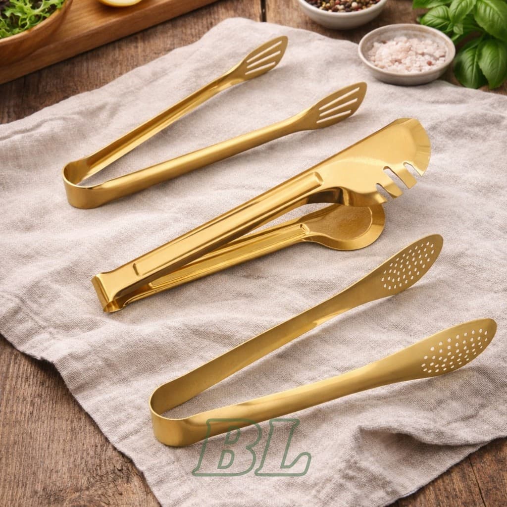 Pegador de Salada Dourado de Aço Inox 24cm Luxo Resistente