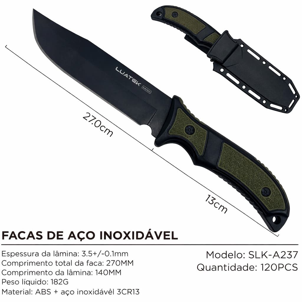 Faca Camping Faca Caça Pesca Tática Militar com Bainha Luatek 27cm