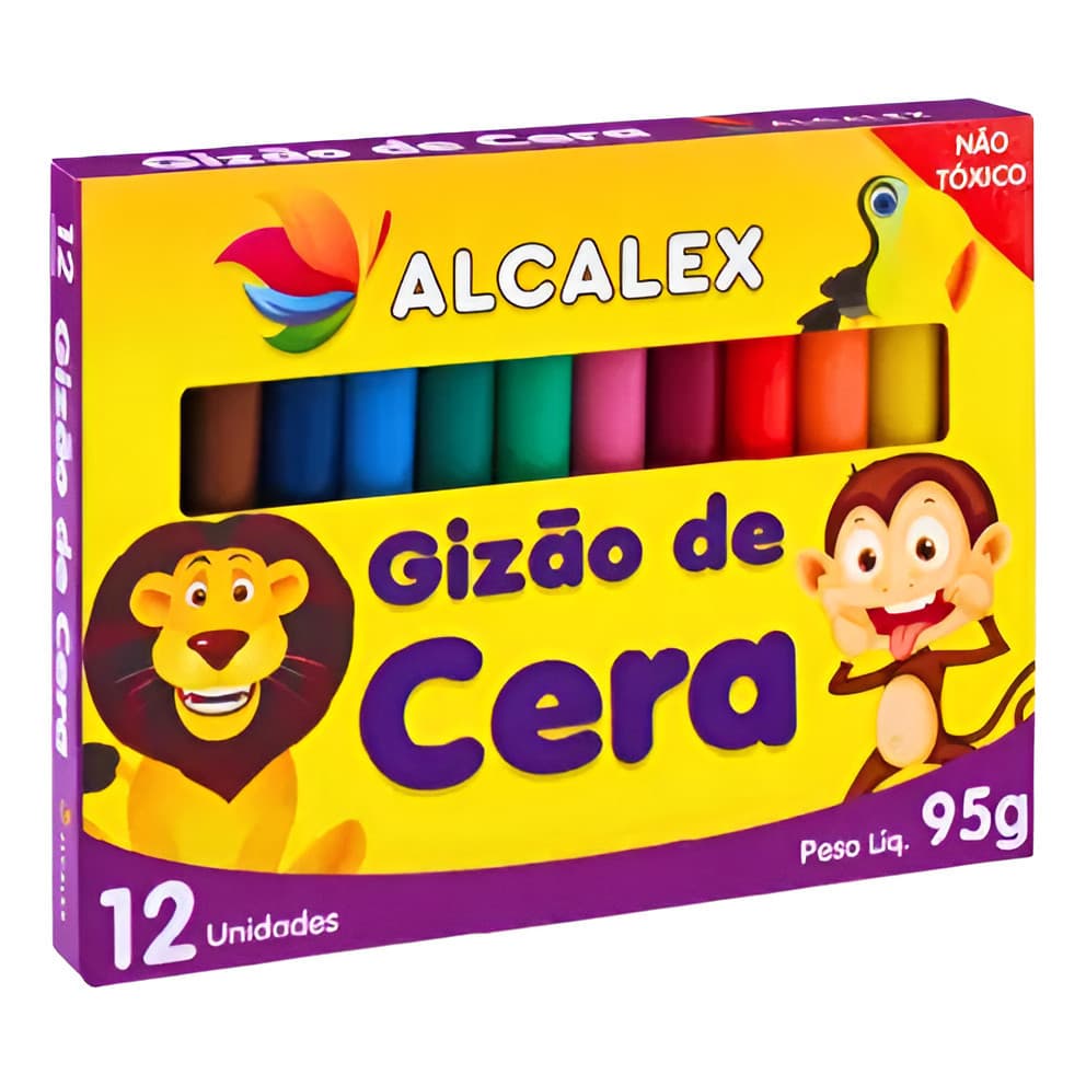 Caixas De Gizão De Cera Escolar 12 Cores Alcalex 95g