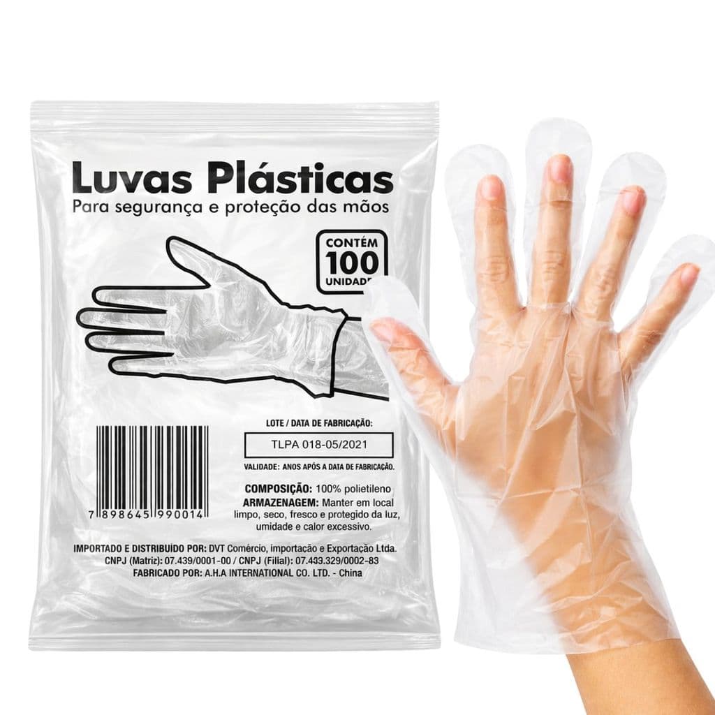 1000un Luva Plástica Descartável Transparebte Sem Pó