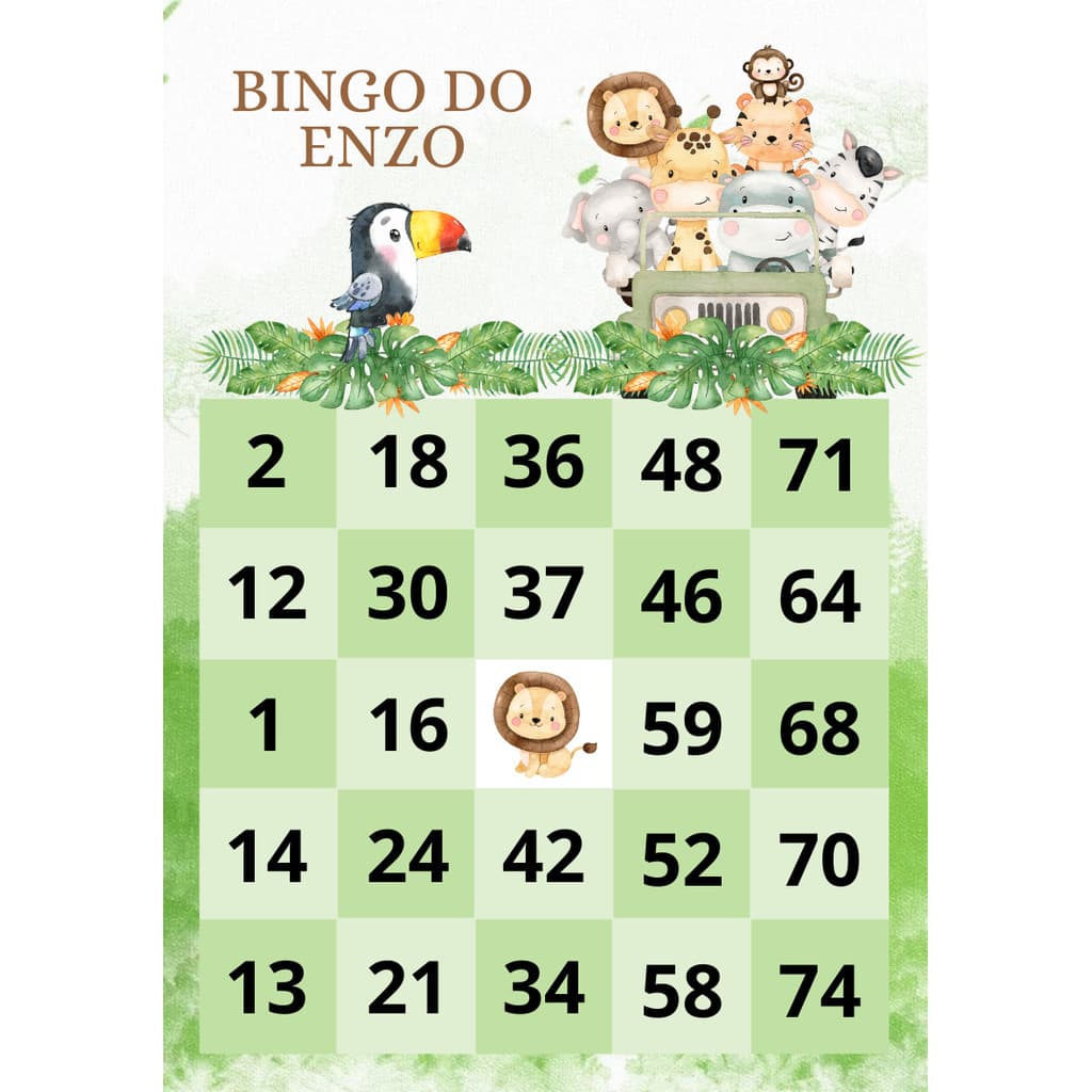 Bingo Chá de Bebê Personalizado com Nome | 1 a 75 | Impresso | 24/48/72/96/144/200 cartelas