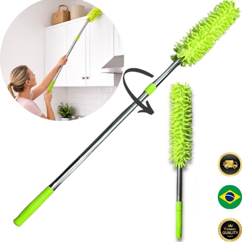 Espanador Microfibra Chenille Eletrostático Cabo Inox Retrátil 95cm Lavável