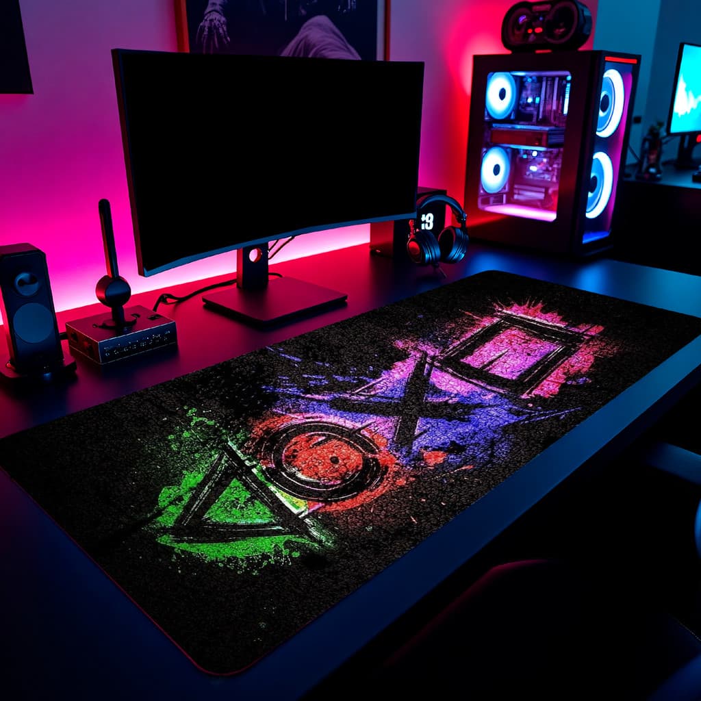 Mouse Pad PlayStation Gamer 65x30cm / 80x40cm / 90x50cm / 120x60cm Borda Costurada