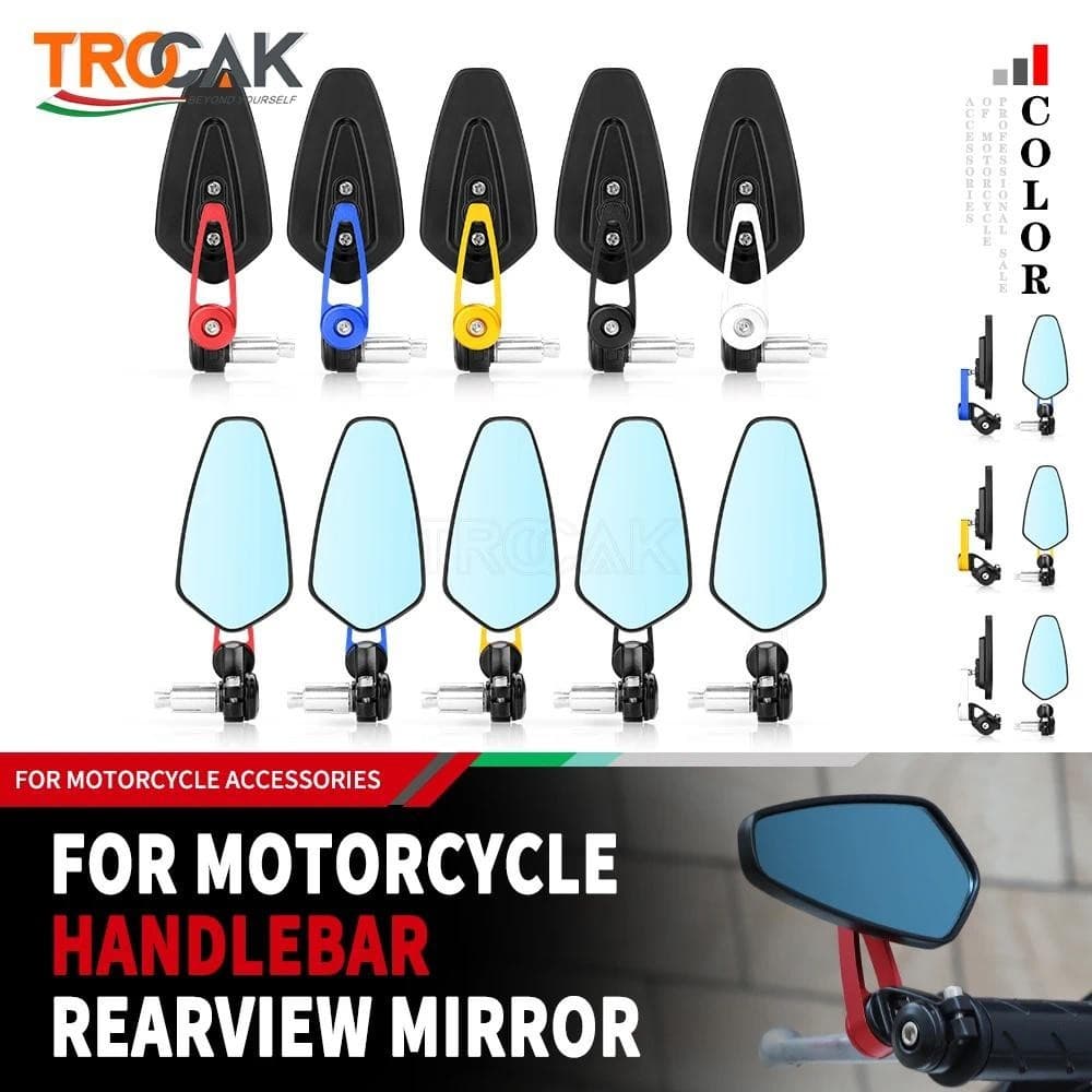 Universal 7/8 " Espelho Retrovisor Lateral Guiador Final Da Motocicleta Vidro Azul Barra Peças De Automóvel Decoração Do