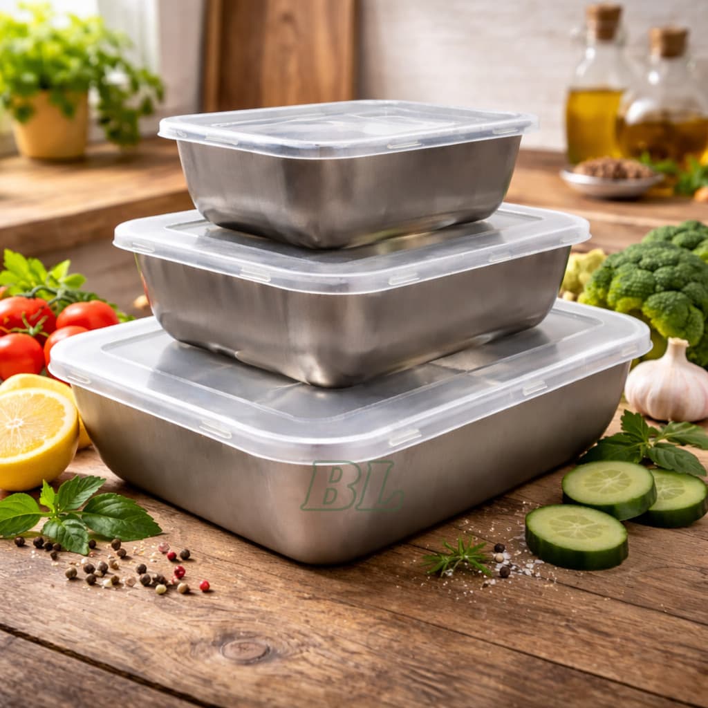 Pote 450ml 750ml ou 1200ml Retangular Tigela Bowl Em Inox Com Tampa Marmita