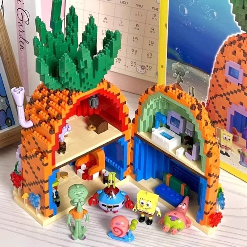Modelo de Blocos de Construção de Partículas Pequenas do Bob Esponja com Tema de Abacaxi, Altamente Difícil