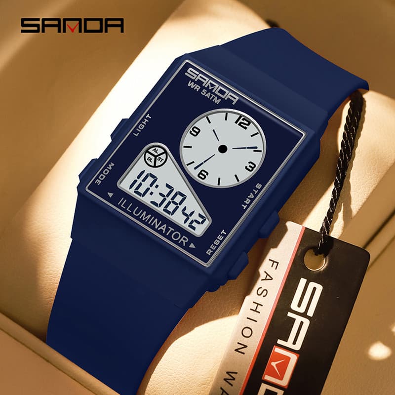 SANDA Fitness Training Timing Relógio À Prova D'água Com Fuso Horário Duplo Contagem Regressiva Luminosa Cronômetro Alar