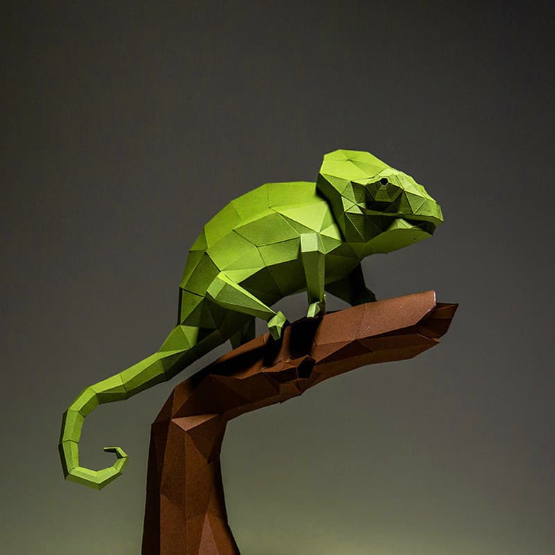 MOMO Molde de papel tridimensional Camaleão Animal Molde de papel Ornamentos Tridimensional Origami Modelo 3d Decoração 
