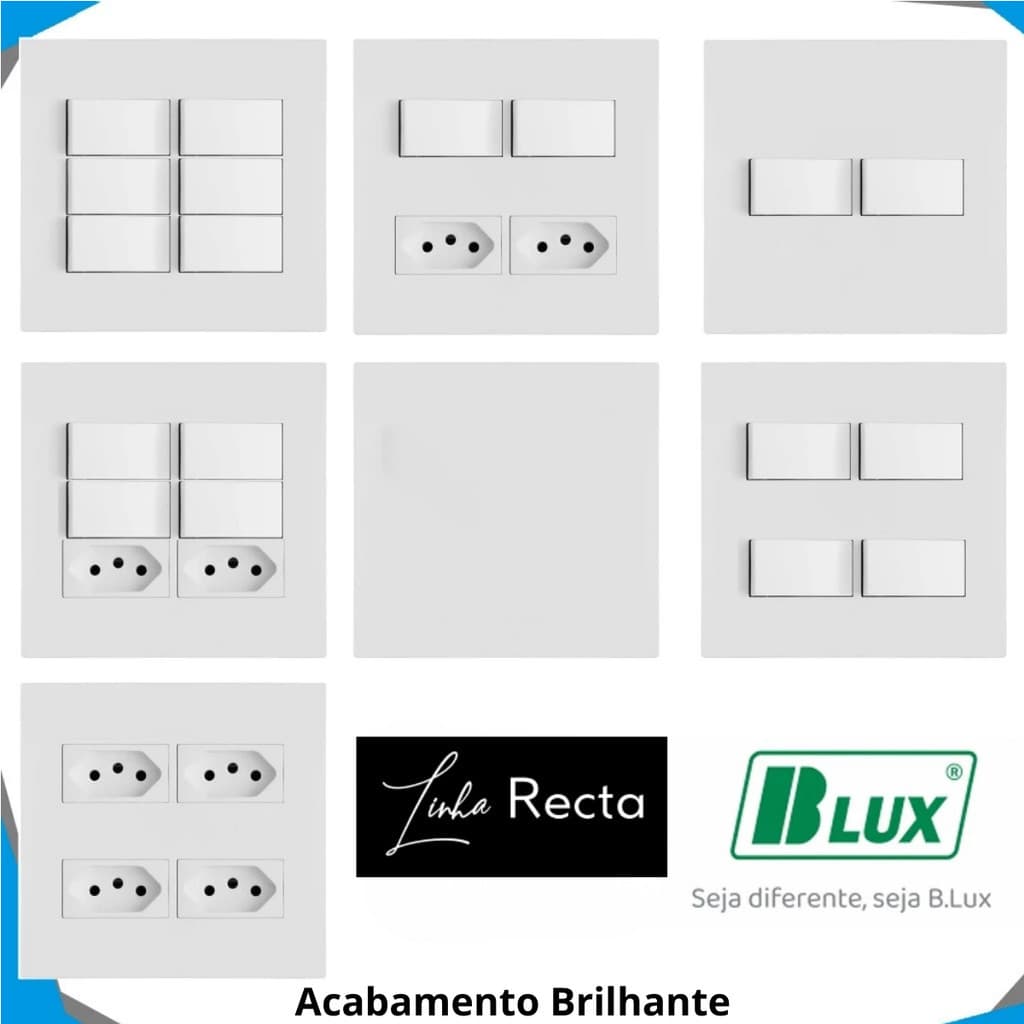 MONTE O SEU KIT: Conjunto 4x4 Tomada Branca 10a 20a Interruptor Simples Recta Branco Gloss Brilhante